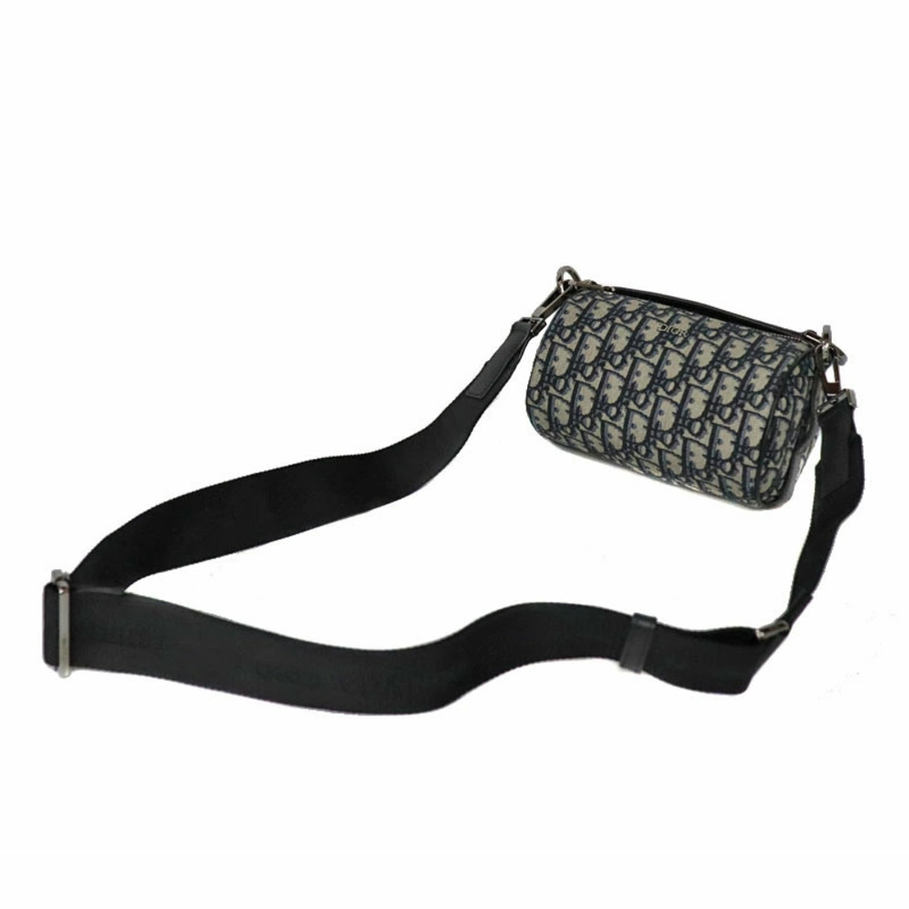 DIOR Roller Messenger Bag Shoulder Oblique Jacquard Leather Trotter Black